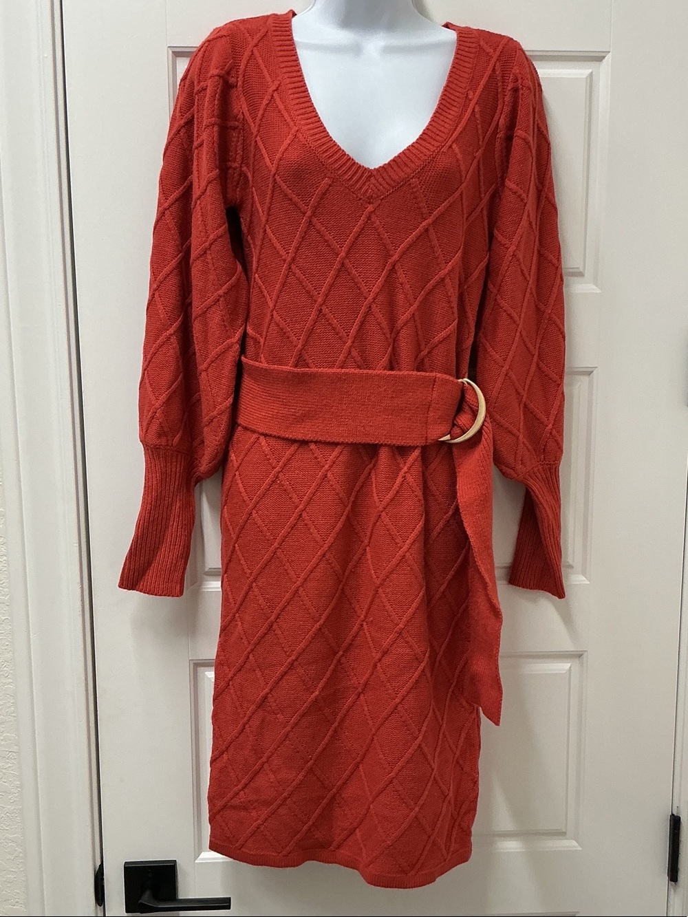 Knit Belted V-Neck Sweater Dress from Venus